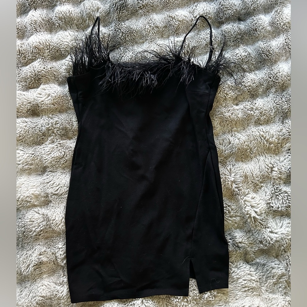 Black Feather Trim Dress